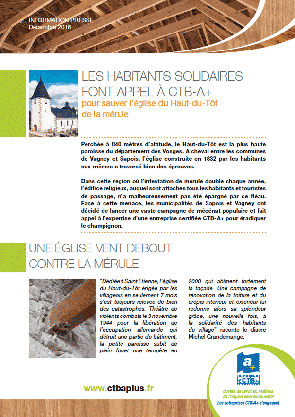 Article sur le sauvetage d'une église de la mérule
