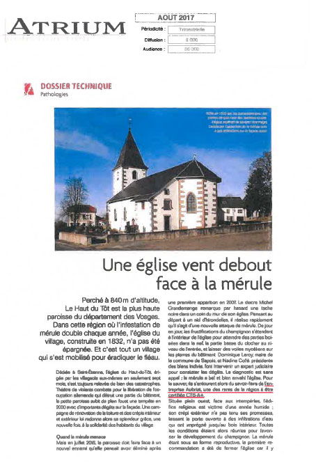 Article sur une église victime de la mérule