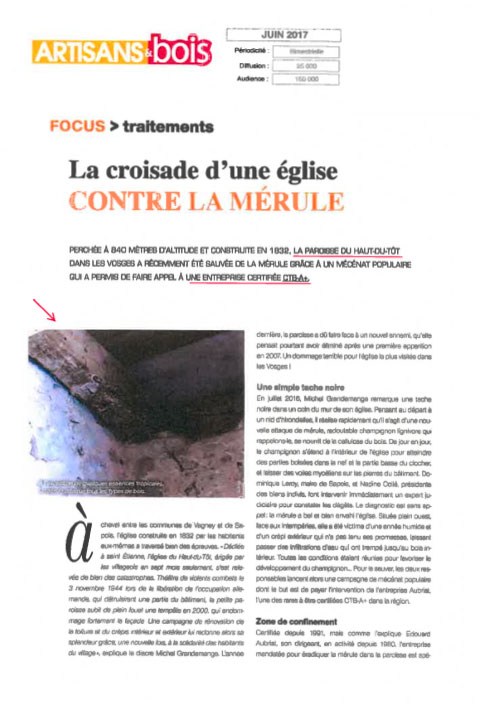 Article sur une église envahie par la mérule