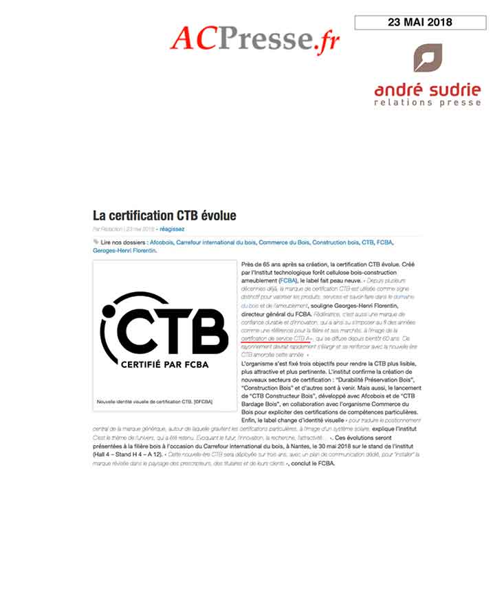 Communiqué de presse sur l'évolution de la certification CTB
