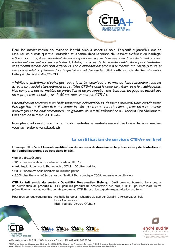 Revue de presse sur la certification CTBA+