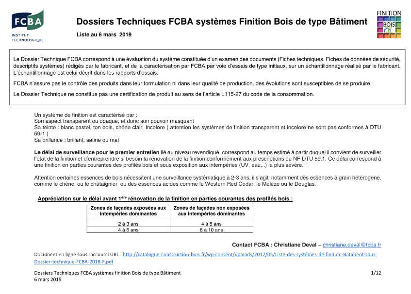 Dossiers techniques systèmes Finition Bois de type bâtiment