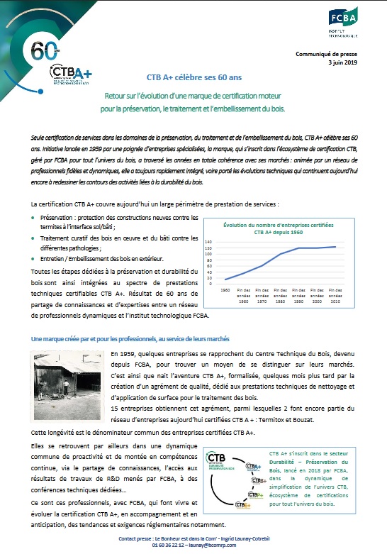 Communiqué de presse sur les 60 ans de CTBA+
