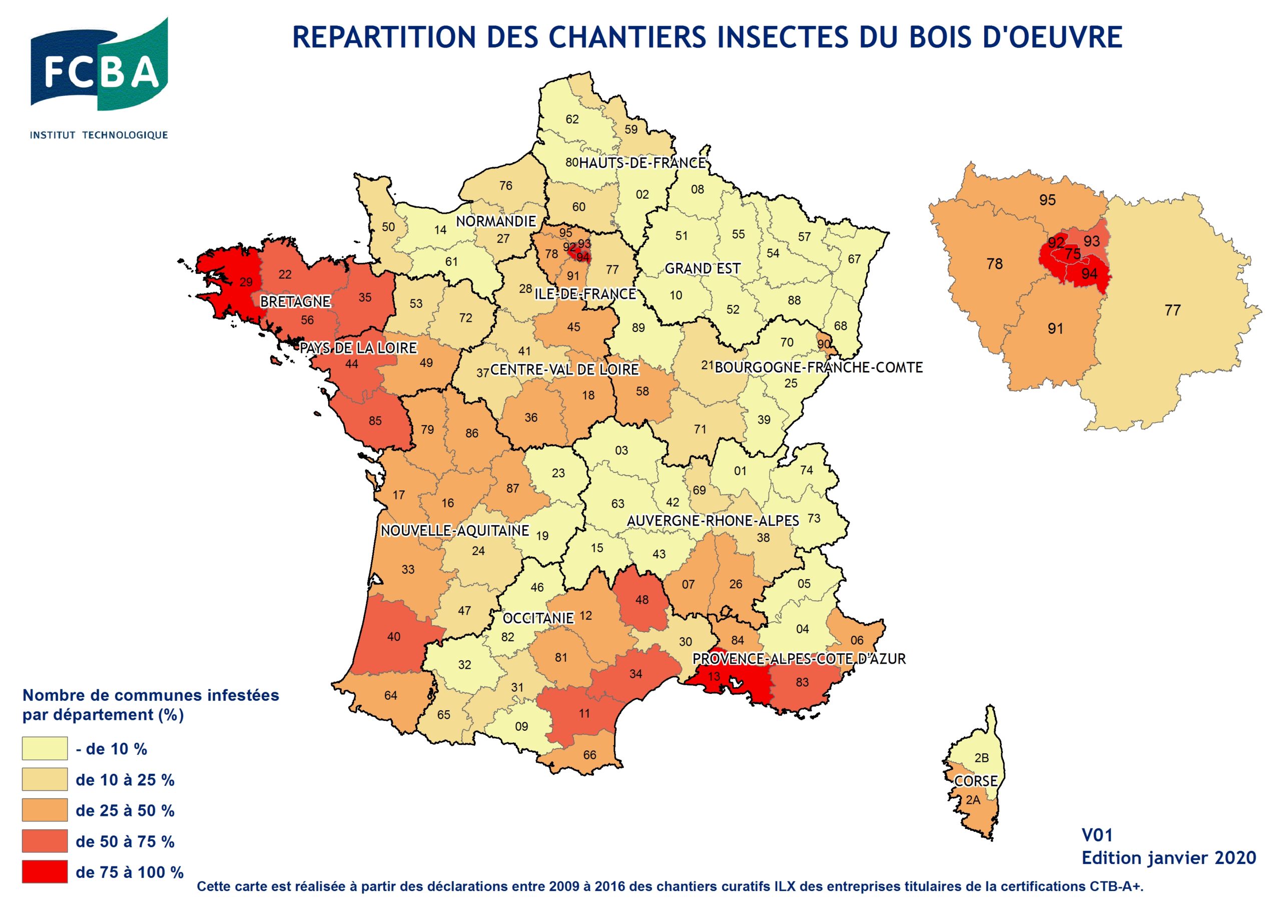 Carte de la répartition des chantiers en France